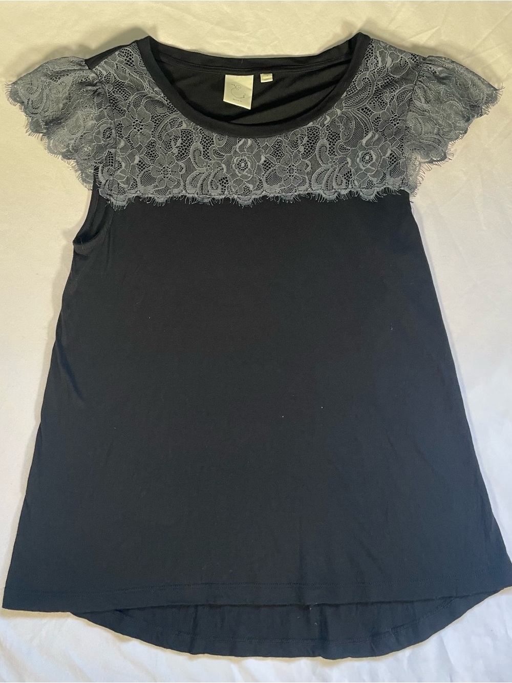 E By Eloise Anthropologie Coquette Romantic Goth Black Gray Lace Tank Size Small